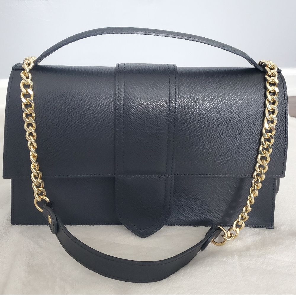 Leather top handle flap bag